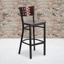 Emma And Oliver Black Metal Cutout Back Barstool, Wood Back & Seat 7 Emma And Oliver Black Metal Cutout Back Barstool, Wood Back & Seat -Home furnishings 5978705 ALT