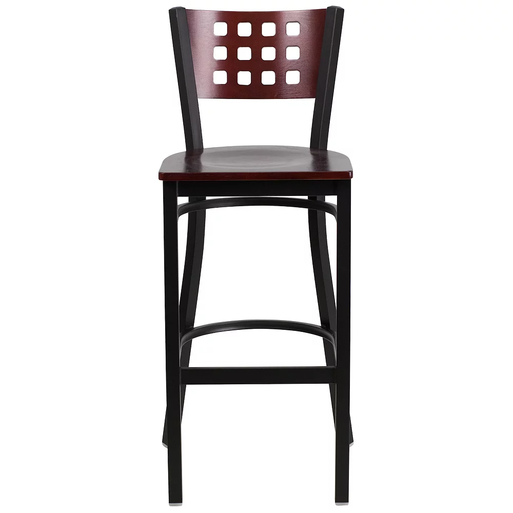 Emma And Oliver Black Metal Cutout Back Barstool, Wood Back & Seat 5 Emma And Oliver Black Metal Cutout Back Barstool, Wood Back & Seat - Image 3