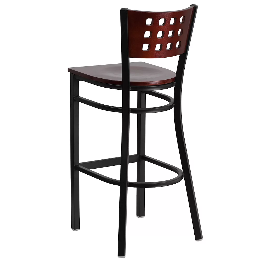 Emma And Oliver Black Metal Cutout Back Barstool, Wood Back & Seat 6 Emma And Oliver Black Metal Cutout Back Barstool, Wood Back & Seat - Image 4