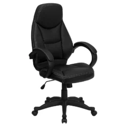 Emma And Oliver High Back Black LeatherSoft Curved Back Swivel Ergonomic Office Chair-Loop Arms