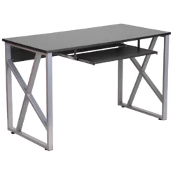 Emma And Oliver Black Pull-Out Keyboard Computer Desk With Cross-Brace Frame