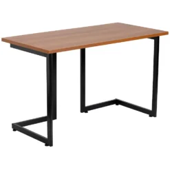 Emma And Oliver Cherry Computer Desk With Black Metal Frame