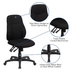 Emma And Oliver Mid-Back Black Fabric 1.5" Back Adjustment Ergonomic Task Office Chair -Home furnishings 5978728 ALT2