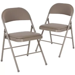 Emma And Oliver 2 Pack Double Braced Beige Vinyl Folding Chair