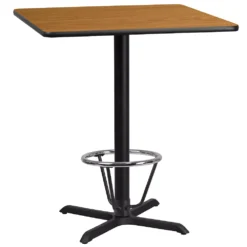 Emma And Oliver 36" Square Black Laminate Bar Table Top-30"x30" Base/Foot Ring