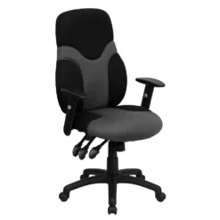 Emma And Oliver High Back Ergonomic Black/Gray Mesh Swivel Task Office Chair W/ Adjustable Arms