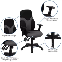 Emma And Oliver High Back Ergonomic Black/Gray Mesh Swivel Task Office Chair W/ Adjustable Arms -Home furnishings 5978738 ALT2