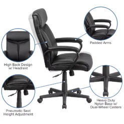 Emma And Oliver High Back Black LeatherSoft/Mesh Accent Swivel Office Chair With Arms -Home furnishings 5978744 ALT2
