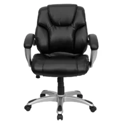 Emma And Oliver Mid-Back Black LeatherSoft Layered Swivel Ergonomic Office Chair-Silver Base -Home furnishings 5978748 ALT