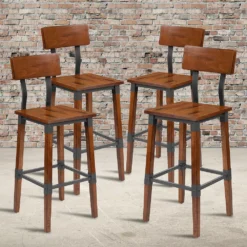 Emma And Oliver 4 Pack Commercial Grade Rustic Walnut Industrial Style Wood Dining Barstool -Home furnishings 5978750 ALT