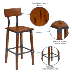 Emma And Oliver 4 Pack Commercial Grade Rustic Walnut Industrial Style Wood Dining Barstool -Home furnishings 5978750 ALT2