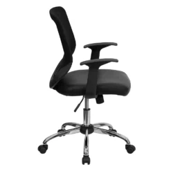 Emma And Oliver Mid-Back Black Mesh Tapered Back Swivel Task Office Chair, LeatherSoft Seat -Home furnishings 5978756 ALT3