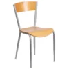 Emma And Oliver Silver Metal Restaurant Chair With Natural Wood Back & Seat -Home furnishings 5978758