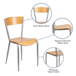 Emma And Oliver Silver Metal Restaurant Chair With Natural Wood Back & Seat 8 Emma And Oliver Silver Metal Restaurant Chair With Natural Wood Back & Seat -Home furnishings 5978758 ALT2