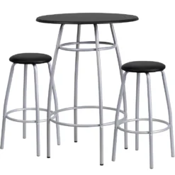 Emma And Oliver Bar Height Table Set With Padded Stools