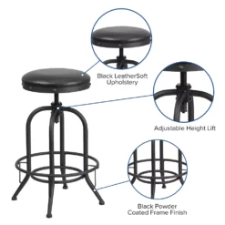 Emma And Oliver 30" Barstool With Swivel Lift Black LeatherSoft Seat -Home furnishings 5978765 ALT2