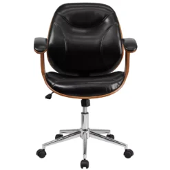 Emma And Oliver Mid-Back Black LeatherSoft Executive Ergonomic Wood Swivel Office Chair - Arms 9 Emma And Oliver Mid-Back Black LeatherSoft Executive Ergonomic Wood Swivel Office Chair - Arms -Home furnishings 5978766 ALT3
