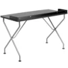 Emma And Oliver Black Computer Desk With Silver Metal Frame -Home furnishings 5979189