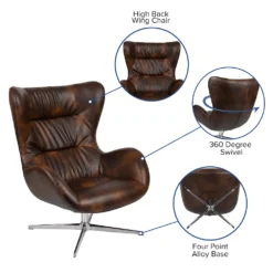Emma And Oliver Home And Office Retro Bomber Jacket LeatherSoft Swivel Wing Accent Chair -Home furnishings 5979191 ALT2