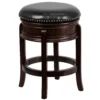 Emma And Oliver 24"H Backless Cappuccino Wood Swivel Counter Stool - Carved Apron