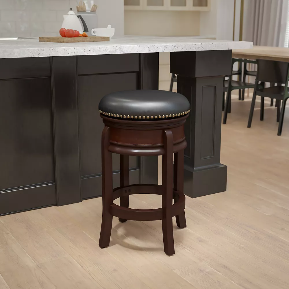 Emma And Oliver 24"H Backless Cappuccino Wood Swivel Counter Stool - Carved Apron 4 Emma And Oliver 24"H Backless Cappuccino Wood Swivel Counter Stool - Carved Apron - Image 2