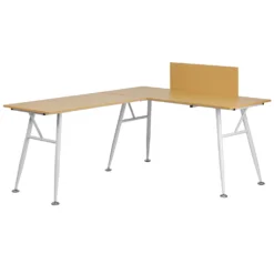 Emma And Oliver Black Laminate L-Shape Computer Desk With Silver Metal Frame