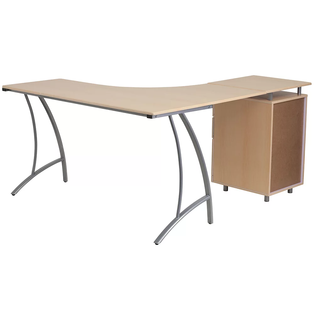 Emma And Oliver Beech Laminate L-Shape Desk With Three Drawer Pedestal 4 Emma And Oliver Beech Laminate L-Shape Desk With Three Drawer Pedestal - Image 2