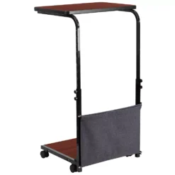 Emma And Oliver Mobile Sit-Down/Stand-Up Mahogany Computer Ergonomic Desk W/ Removable Pouch -Home furnishings 5979230 ALT3