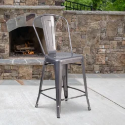 Emma And Oliver 24"H Clear Coated Indoor Counter Height Stool With Back -Home furnishings 5979240 ALT