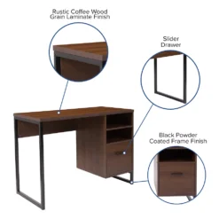 Emma And Oliver Rustic Coffee Wood Grain Finish Computer Desk With Metal Frame -Home furnishings 5979242 ALT2