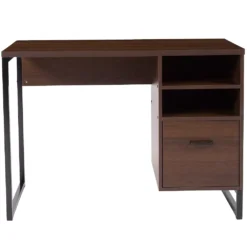 Emma And Oliver Rustic Coffee Wood Grain Finish Computer Desk With Metal Frame -Home furnishings 5979242 ALT3