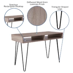 Emma And Oliver Oak Wood Grain Finish Computer Table With Black Metal Legs -Home furnishings 5979285 ALT2