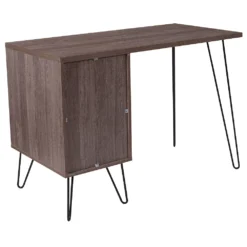 Emma And Oliver Rustic Wood Grain Finish Computer Desk With Metal Cabinet Door -Home furnishings 5979287 ALT2