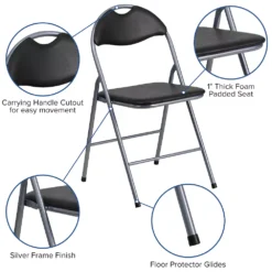 Emma And Oliver 2 Pack Black Vinyl Metal Folding Chair With Carrying Handle -Home furnishings 5979649 ALT2