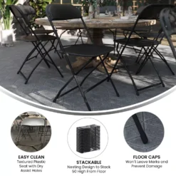 Emma And Oliver Folding Chair - Black Plastic - 4 Pack 650LB Weight Capacity Comfortable Event Chair - Lightweight Folding Chair -Home furnishings 5979654 ALT2