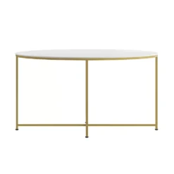 Emma And Oliver White Marble Finish Coffee Table With Crisscross Brushed Gold Metal Frame