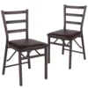 Emma And Oliver 2 Pack Ladder Back Metal Folding Chair With Brown Vinyl Seat -Home furnishings 5979685