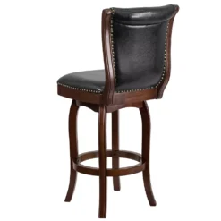 Emma And Oliver 30"H Cappuccino Wood Button Tufted Back Barstool, Swivel Seat -Home furnishings 5979696 ALT3