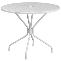 Emma And Oliver Commercial Grade 35.25" RD Indoor-Outdoor Steel Patio Table - Umbrella Hole