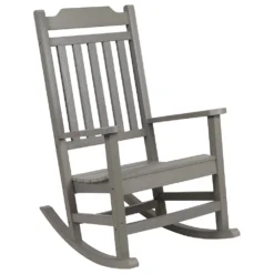 Emma And Oliver All-Weather Poly Resin Rocking Chair In Black - Patio And Backyard Furniture