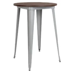 Emma And Oliver 30" Round Black/Wood Metal Indoor Bar Height Table