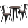 Emma And Oliver 24" Round Silver Metal/Wood Table Set - 2 Stack Chairs 2 Emma And Oliver 24" Round Silver Metal/Wood Table Set - 2 Stack Chairs -Home furnishings 5980234 Black