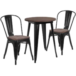 Emma And Oliver 24" Round Silver Metal/Wood Table Set - 2 Stack Chairs