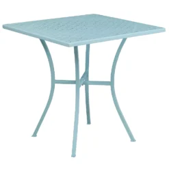 Emma And Oliver Commercial Grade 28" Square Sky Blue Indoor-Outdoor Steel Patio Table