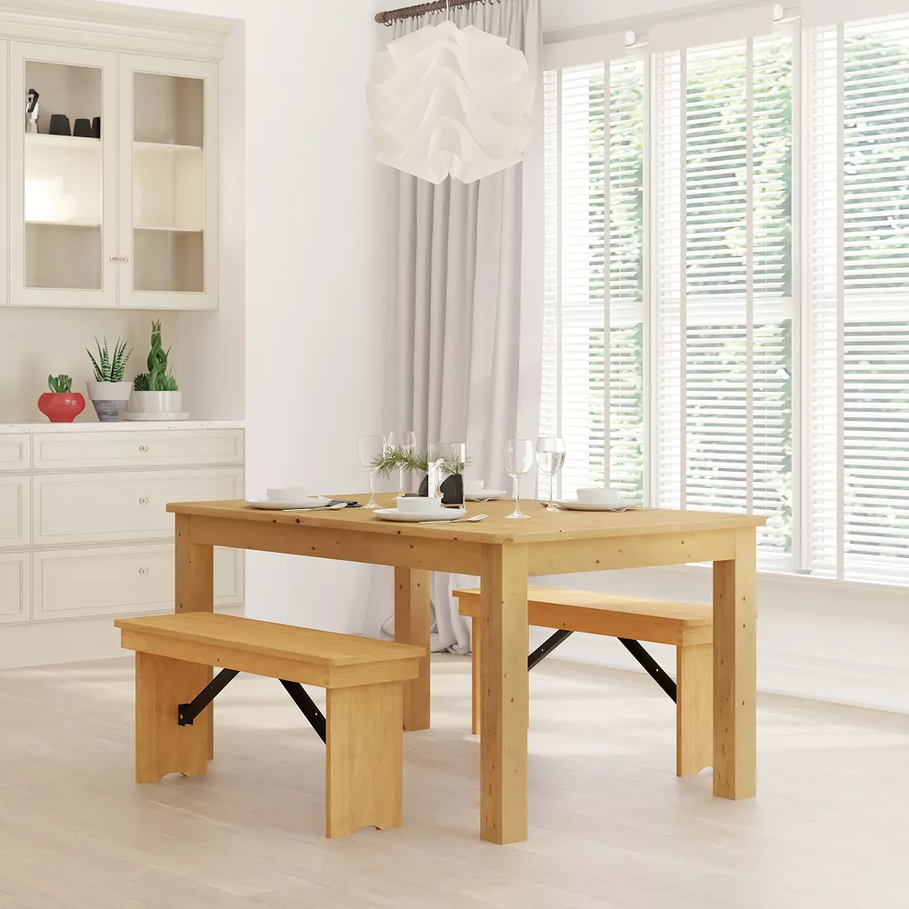 Emma And Oliver 60" X 38" Rectangular Antique Rustic White Solid Pine Farm Dining Table 4 Emma And Oliver 60" X 38" Rectangular Antique Rustic White Solid Pine Farm Dining Table - Image 2