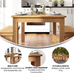 Emma And Oliver 60" X 38" Rectangular Antique Rustic White Solid Pine Farm Dining Table 9 Emma And Oliver 60" X 38" Rectangular Antique Rustic White Solid Pine Farm Dining Table -Home furnishings 5980281 ALT3