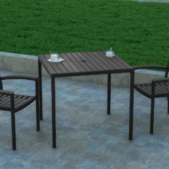 Emma And Oliver Square All-Weather Faux Teak Patio Dining Table With Steel Frame - Seats 4 -Home furnishings 5980282 ALT2