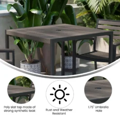 Emma And Oliver Square All-Weather Faux Teak Patio Dining Table With Steel Frame - Seats 4 -Home furnishings 5980282 ALT3