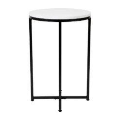 Emma And Oliver White Marble Finish Coffee Table With Crisscross Matte Black Metal Frame -Home furnishings 5980283 ALT3