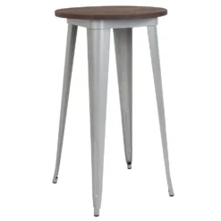Emma And Oliver 24" Round Black/Wood Metal Indoor Bar Height Table